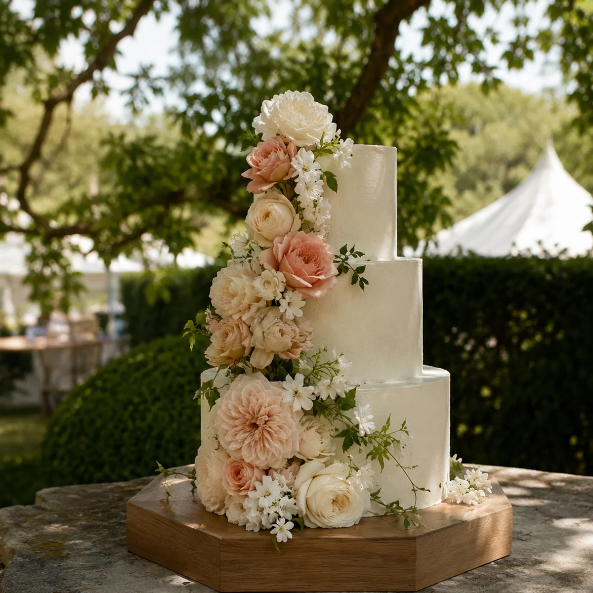 Garden wedding cake — 2026 · 140 servings.