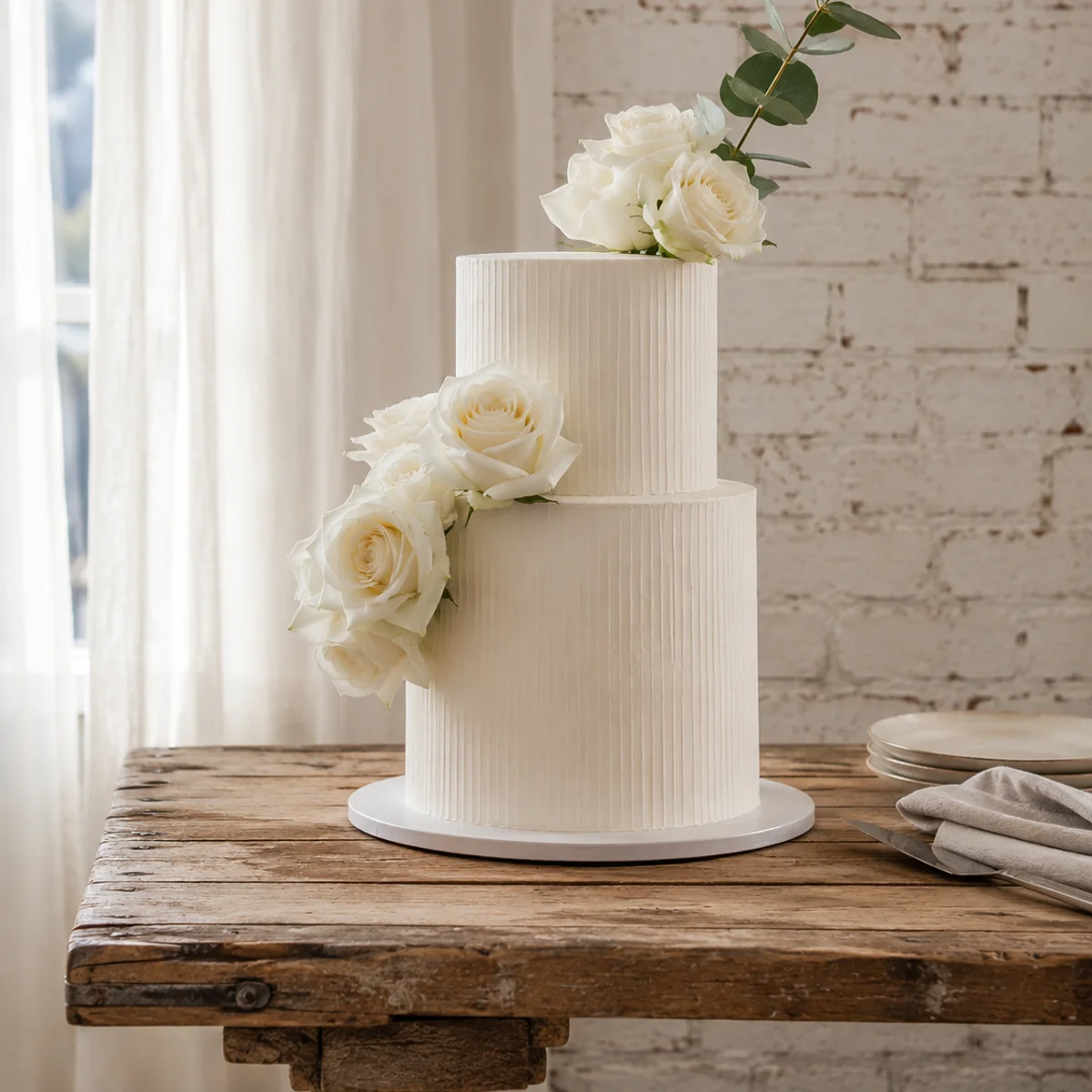 Loft wedding cake — 2026 · 80 servings.